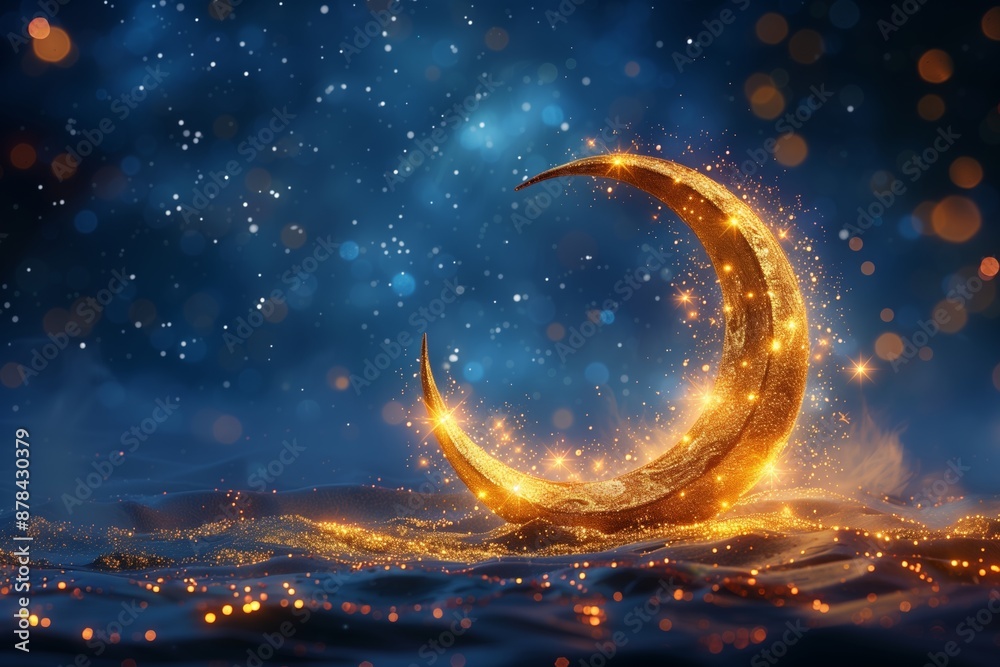 Golden Crescent Moon Eid Al-Fitr Illustration Golden Crescent Moon Eid Al-Fitr Illustration