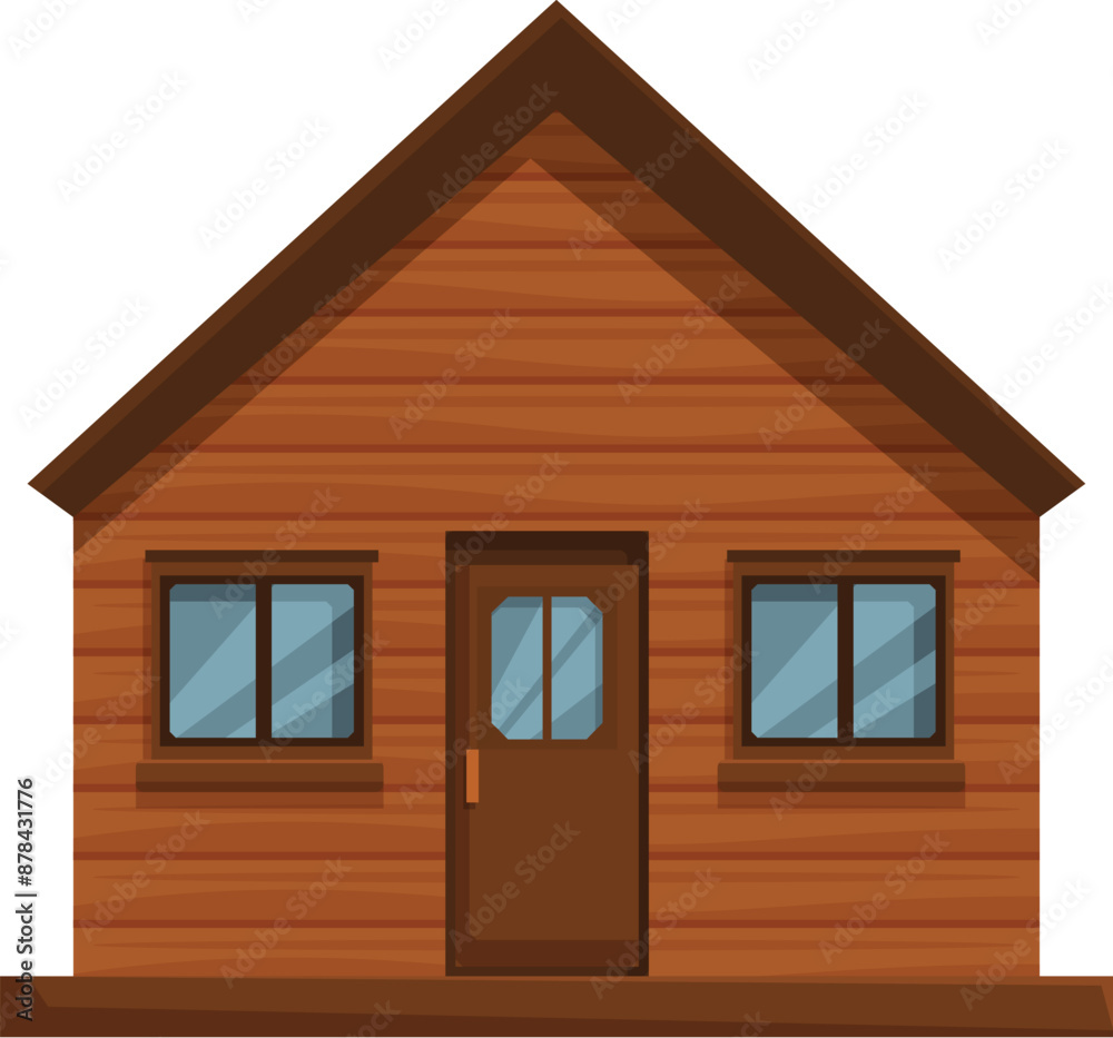 Small wooden family house with a brown roof and windows, ideal for illustrations about real estate, architecture or construction Small wooden family house with a brown roof and windows, ideal for illustrations about real estate, architecture or construction