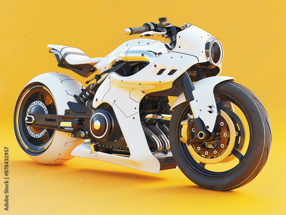 Futuristic white motorcycle with glowing orange accents
Futuristic white motorcycle with glowing orange accents