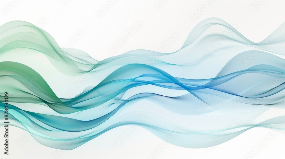 Fototapeta premium Flowing blue and green waves move gracefully on a white background, full of energy and movement. Modern, elegant design with bright colors perfect for websites, flyers, and brochures
