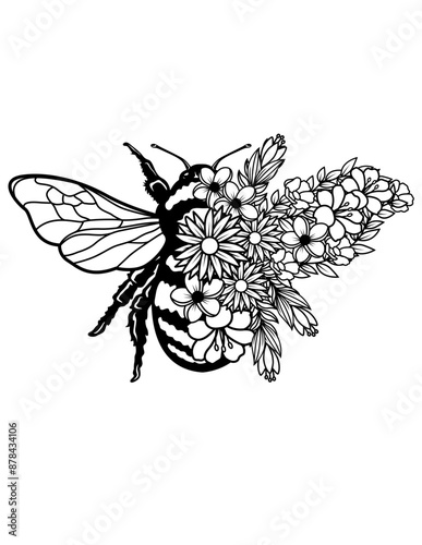 Floral Bee | Honey Making Insect | Nectar | Bee Hives | Nectar Sucking Insect | Bee Farm | Floral Insect | Original Illustration | Vector and Clipart | Cutfifle and Stencil