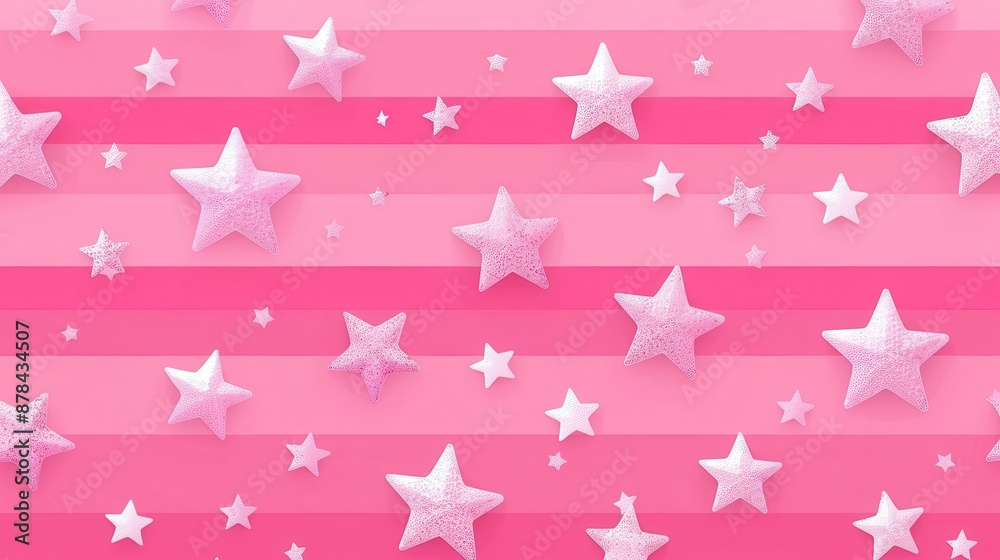 This image presents white and pink stars scattered across a pink variegated background with a soft textured appearance, creating a whimsical yet elegant design.