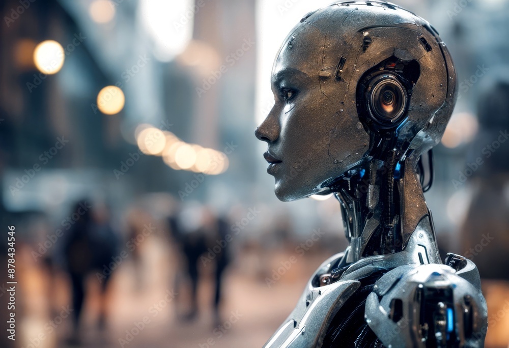 futuristic artificial intelligence robots human people automaton working man line abstract banner web futuristic artificial intelligence robots human people automaton working man line abstract banner web
