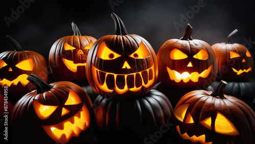 Sinister Pumpkin Faces Illuminated by Candlelight