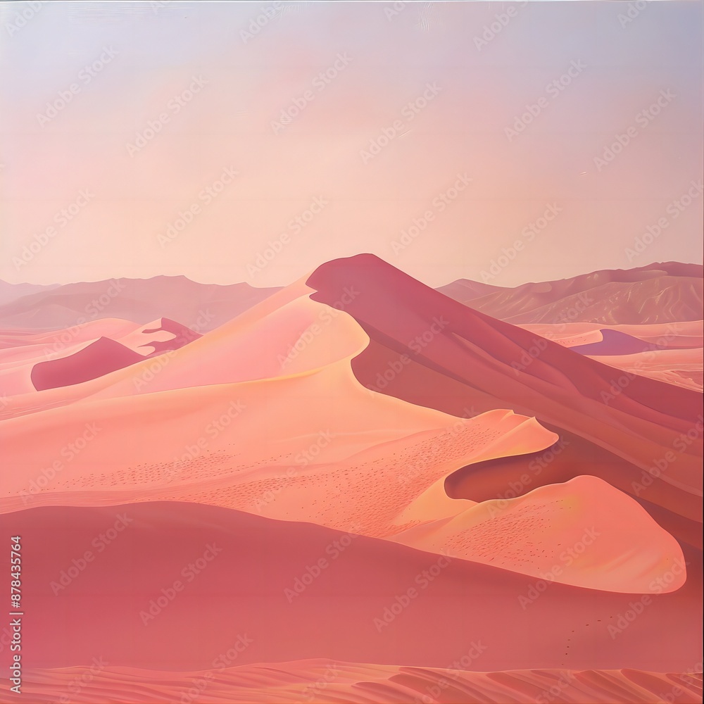 Naklejka premium Pink Sand Dunes at Sunset, with Footprints Leading to the Horizon 