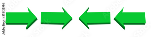  arrows 3d green icon. arrow sign three-dimensional shape with left and right direction of true stright symbol. isolated on white background. button for web, e-mail, e-commerce, graphics design