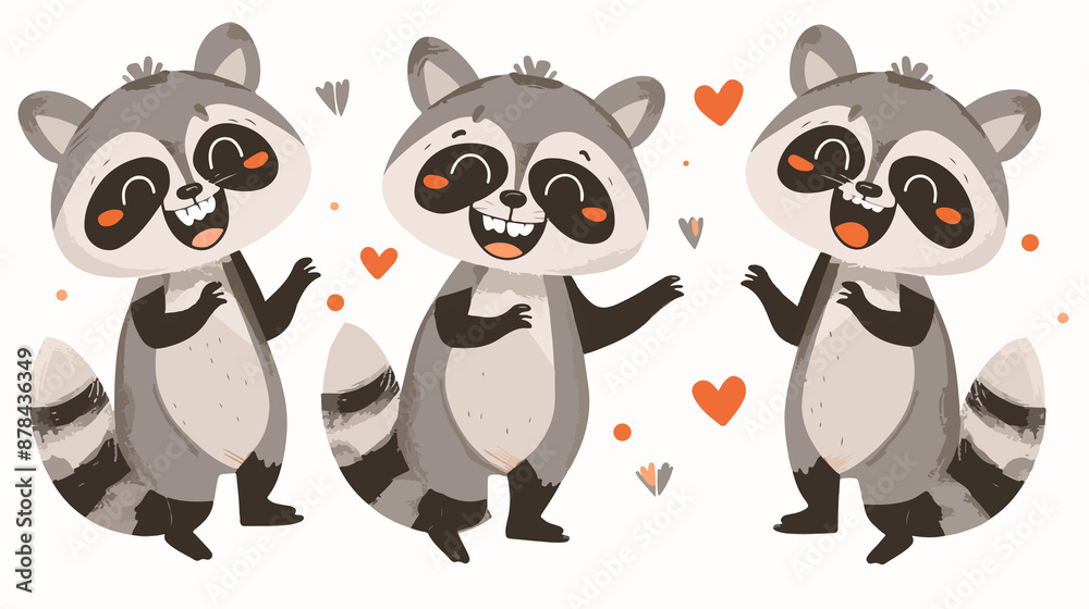 Obraz premium 4 sets of raccoon kawaii chibi Emoji character sticker emoticon smile emotion mascot illustration