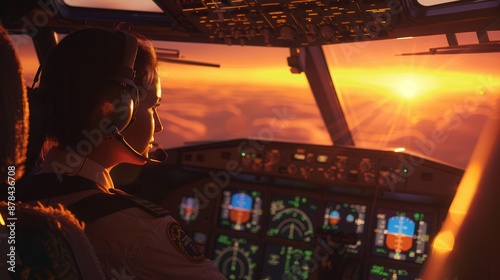 "Moment of Serenity: Female Pilot in the Cockpit"