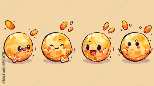 4 sets of takoyaki kawaii chibi Emoji character sticker emoticon smile emotion mascot illustration