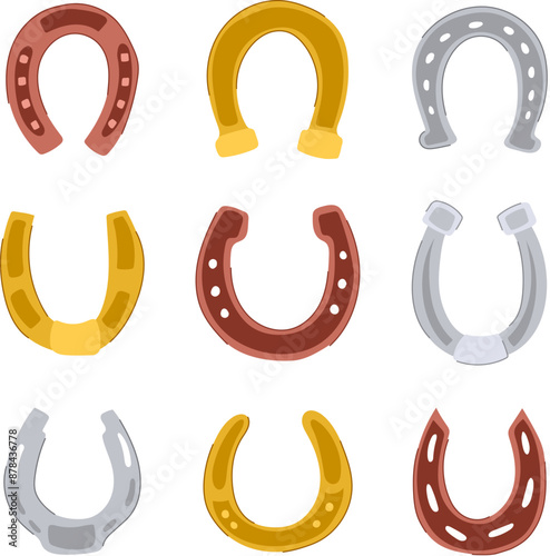 horseshoe set cartoon. shoe luck, lucky clover, western howdy horseshoe sign. isolated symbol vector illustration