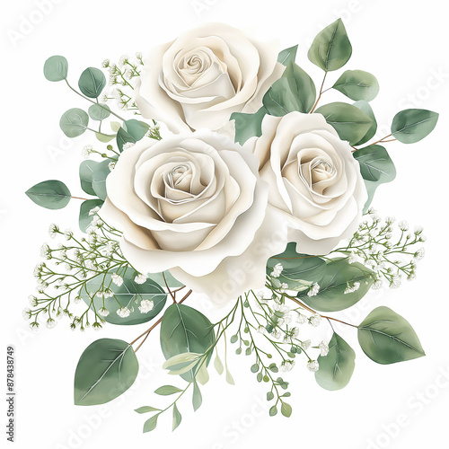 white rose bouquet with eucalyptus and baby's breath clipart