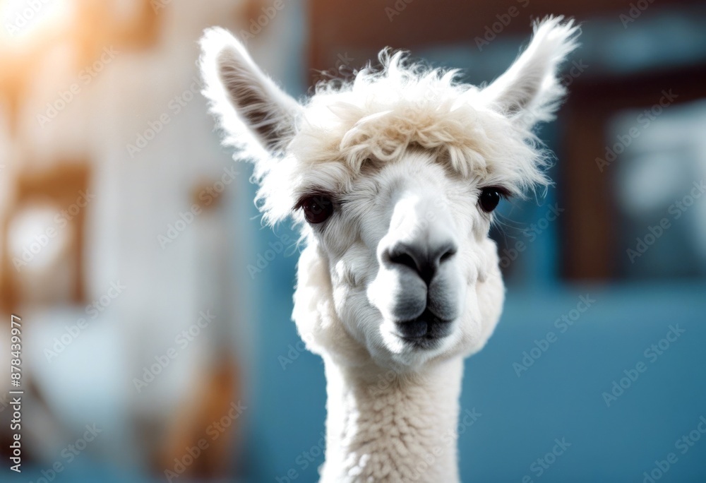 Obraz premium blue llama background animal mammal nature postcard olated funny white alpaca