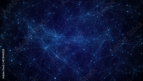 Network connection structure. Abstract blue background with moving dots, lines and triangles. Futuristic illustration. Digital technology design. 3d rendering