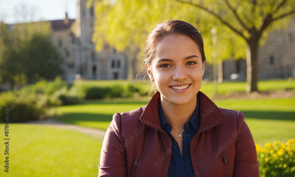 Beautiful young university student smiling outdoors on campus Beautiful young university student smiling outdoors on campus