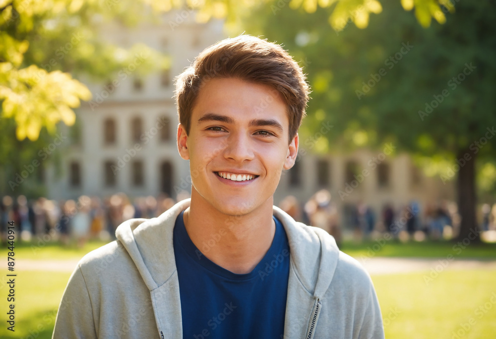 Handsome male college student smiling on university campus