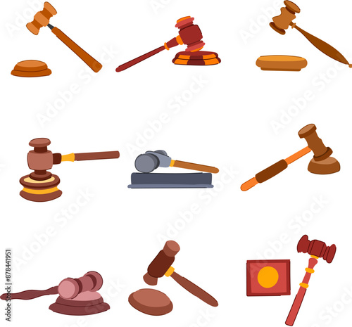 judge hammer set cartoon. legal verdict, gavel justice, mallet judgment judge hammer sign. isolated symbol vector illustration