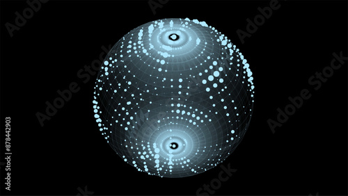Blue sphere consisting of points and lines. Modern wireframe elements. Technology grid sphere. Vector illustration.