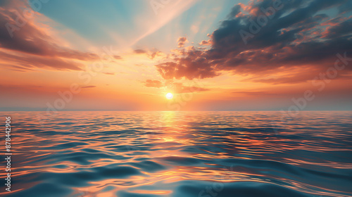 beautiful dramatic sunset over sea sunlight blue sky sea level landscape tranquil waters nature beauty revealed AI Generated --ar 16:9 --style raw