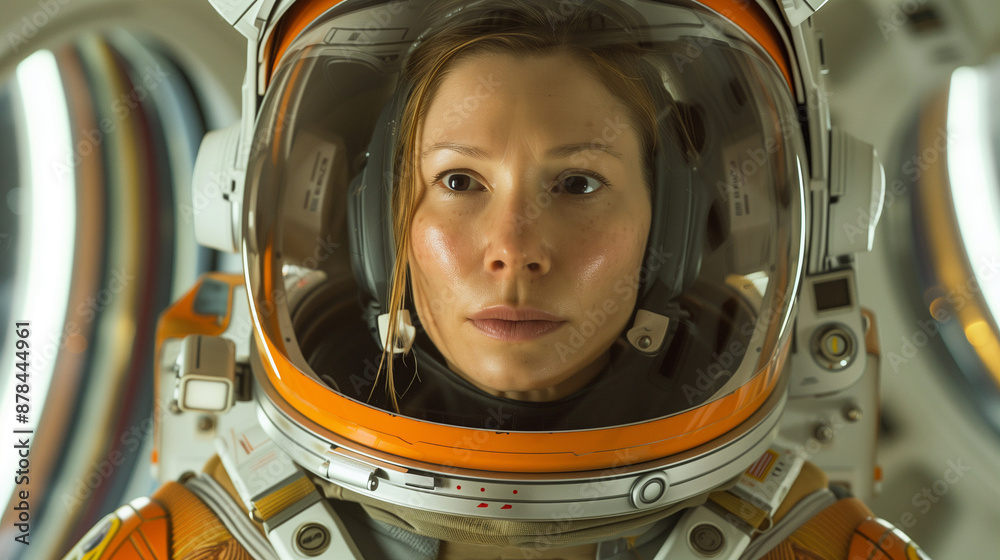 Spacewoman in full astronaut gear, close-up Spacewoman in full astronaut gear, close-up