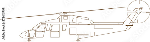 Vector silhouette illustration sketch of detailed design of a helicopter flying vehicle with advanced technology