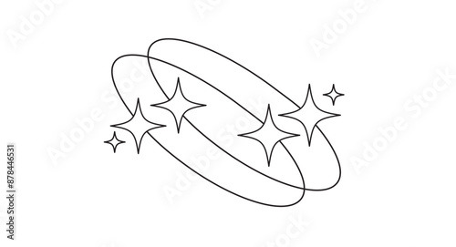 Aesthetic line with stars. Minimalist Futuristic Streetwear. Y2k style. Retro futuristic element. Vector illustration