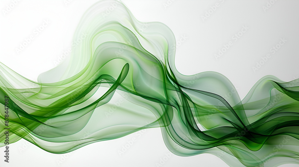 Obraz premium Abstract green and black waves flowing design background, modern digital art ,Green smoke bomb exploding against white background