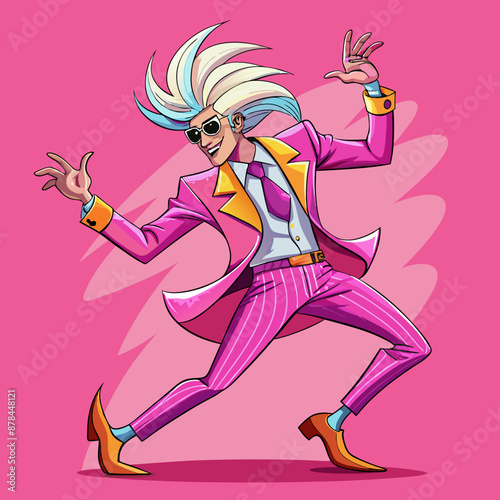 Nice crazy man in pink wig doing funny dance moves.