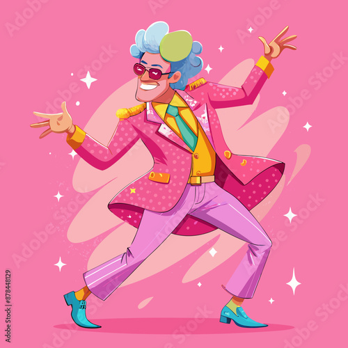 Nice crazy man in pink wig doing funny dance moves.