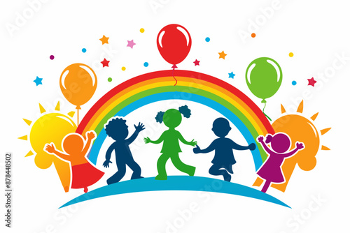Baby children party rainbow happy silhouette logo event summer newborn 