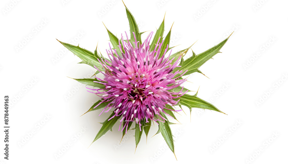 milk thistle flower isolated on white background. Top view milk thistle flower isolated on white background. Top view