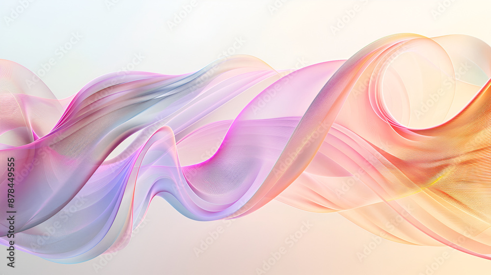 Wavy glass chromatic effect gradient abstract shape 3d rendering ,Digital smoke, flowing forms in translucent colors