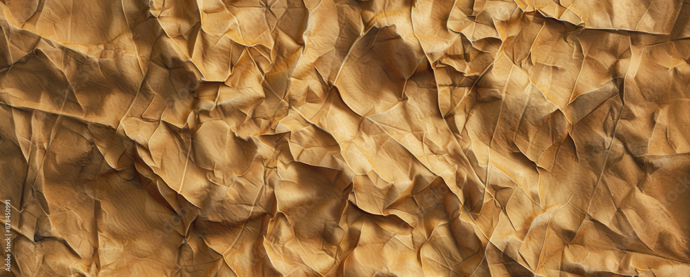 Close-up view of crumpled brown paper Close-up view of crumpled brown paper