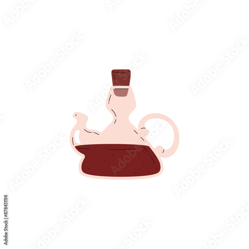 Cider vinegar or extra virgin oil in glass jug teapot shape, vector flavor organic acid or balsamic condiment in pitcher