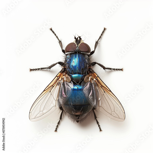 Detailed image of a fly on a plain white surface photo