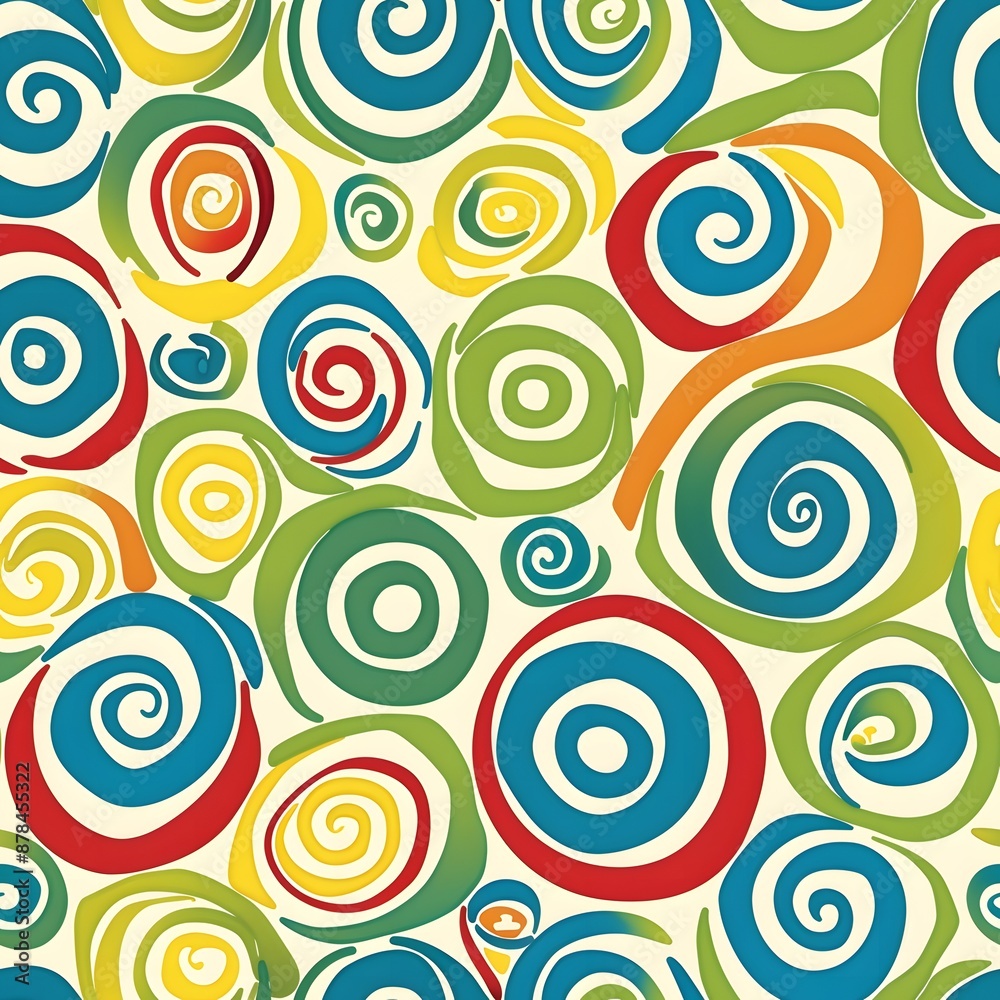 Abstract seamless pattern with colorful swirling circles on a light background. Abstract seamless pattern with colorful swirling circles on a light background.