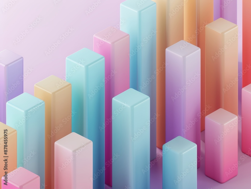 Abstract pastel colored 3D bars on a pink background. Minimalist design with a vibrant and playful feel. Abstract pastel colored 3D bars on a pink background. Minimalist design with a vibrant and playful feel.