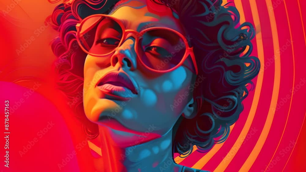 A woman with a red pair of sunglasses is the main focus of the image A woman with a red pair of sunglasses is the main focus of the image
