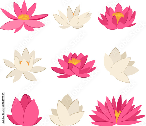 lotus flower set cartoon. blossom zen, waterlily chinese, pond watercolor lotus flower sign. isolated symbol vector illustration