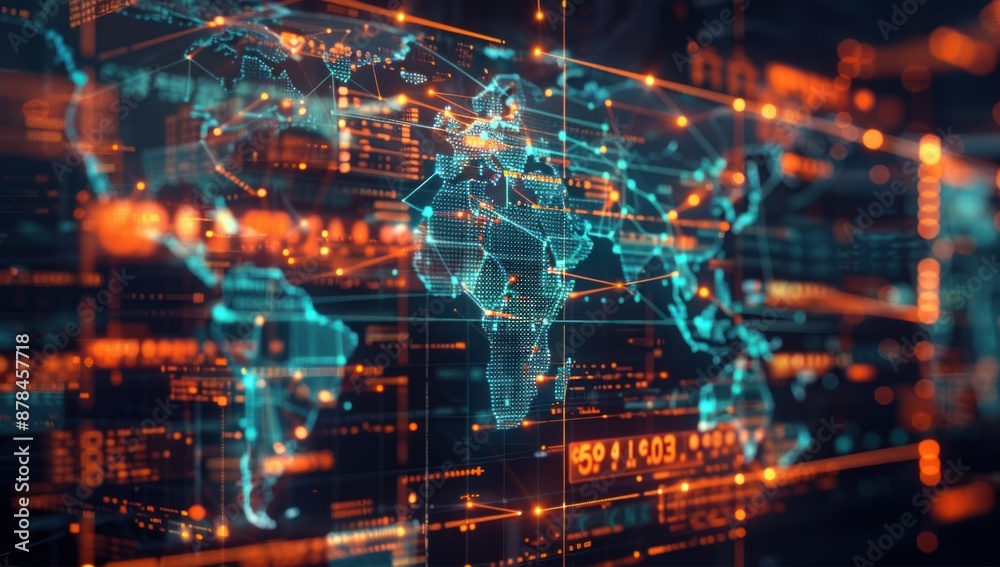 Fototapeta premium Global Network Connections - Digital Map