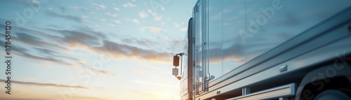 White semi-trailer truck on a sunny day with clouds in the background.