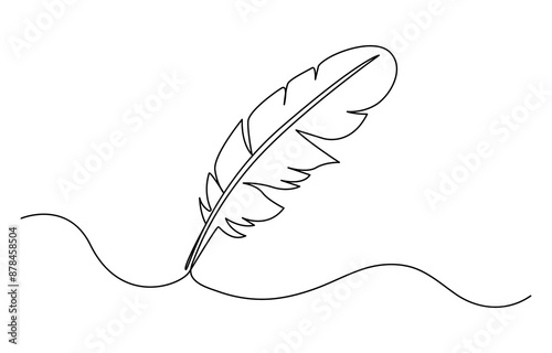 Bird feather continuous one line drawing vector illustration. Premium vector. Feather one continuous line drawing. Isolated on white background vector illustration. Single continuous line drawing 