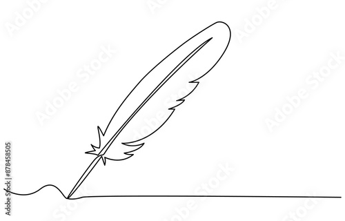 Bird feather continuous one line drawing vector illustration. Premium vector. Feather one continuous line drawing. Isolated on white background vector illustration. Single continuous line drawing 