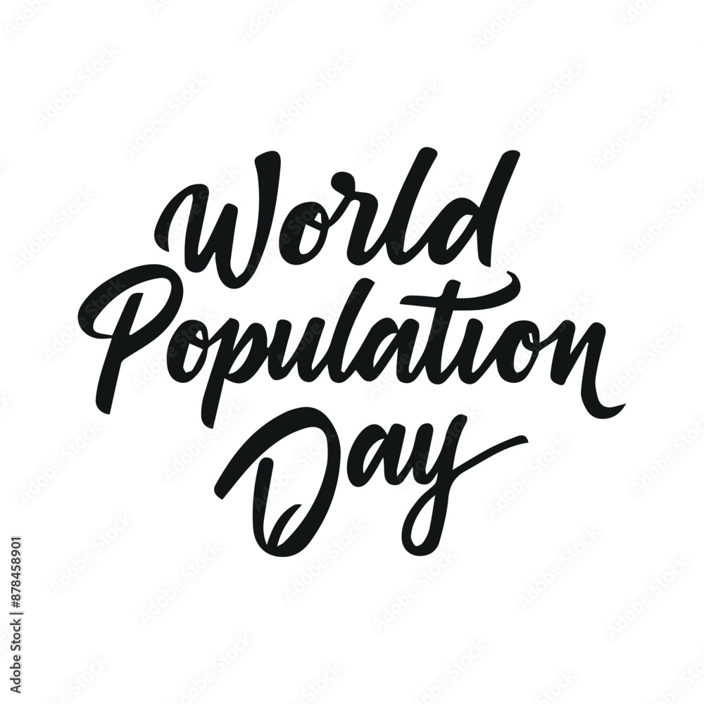 Fototapeta premium World Population Day text banner lettering black. Hand drawn vector art. White Background , PNG 
