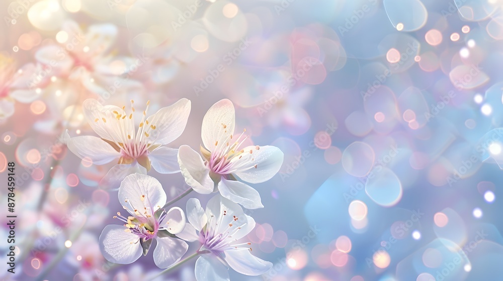 Naklejka premium Pastel Spring Floral with Enchanting Fairy Lights and Bokeh