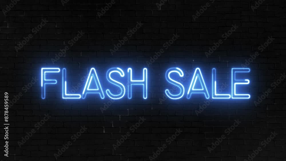 Flash Sale text font with neon light. Luminous and shimmering haze inside the letters of the text Flash Sale. Flash Sale neon sign. 