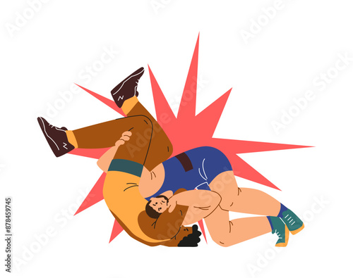 Flat vector illustration of martial arts sparring scene.