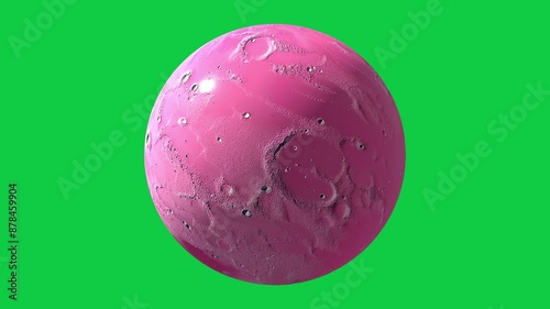 fantasy unknown planet with pink color rotation seamless looping animation on chroma key background