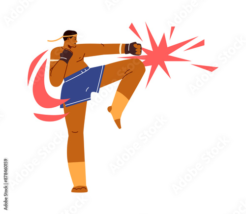 Vector illustration of muaythai and hand-to-hand combat. It includes a male boxer training kicks