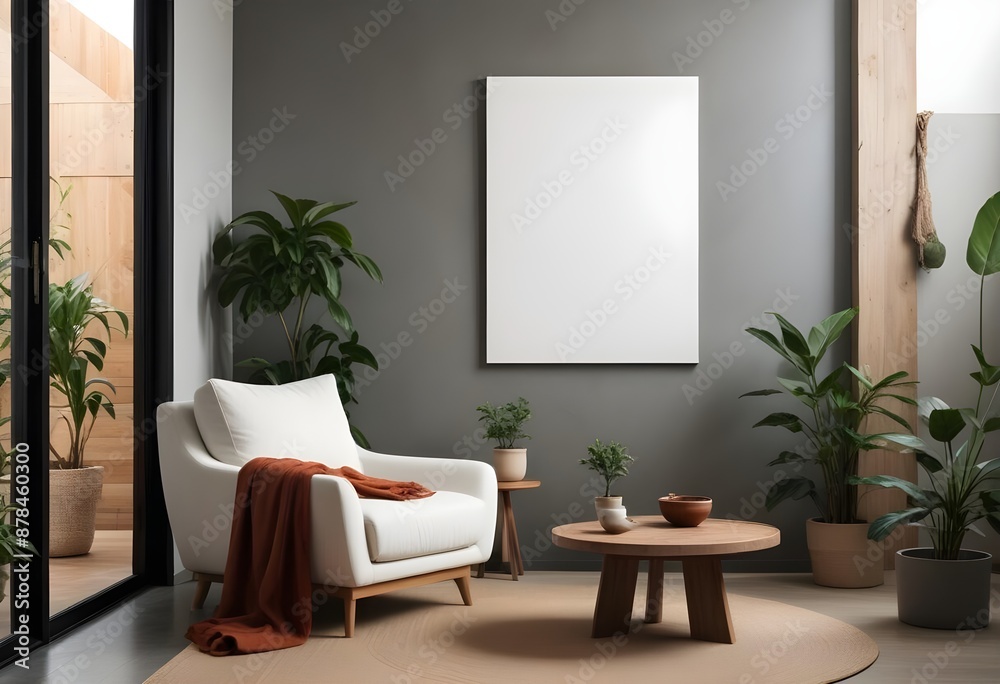 Frame with poster mockup in the room in a modern Scandinavian style. Generative AI Frame with poster mockup in the room in a modern Scandinavian style. Generative AI