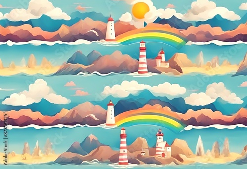 travel pattern banner mountain rainbows clouds landscape childcarecenter water beach wallpaper adventure concept sea repeating seamless waves texture nature sky horizontal background poster mountains photo